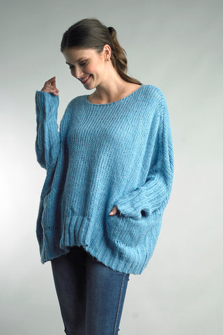 Tempo Paris Blue Alpaca Crop Pullover Sweater