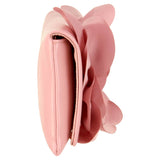 Soft Nappa Flap Clutch With Satin Rose Detail: BLACK