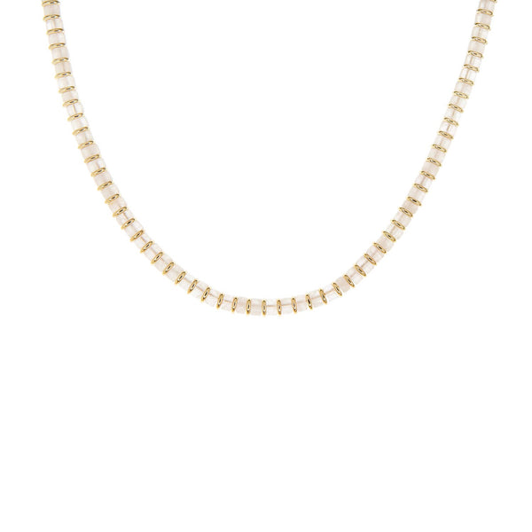 Marlyn Schiff - Stone disc & gold heishi necklace