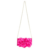 Soft Nappa Flap Clutch With Satin Rose Detail: BLACK