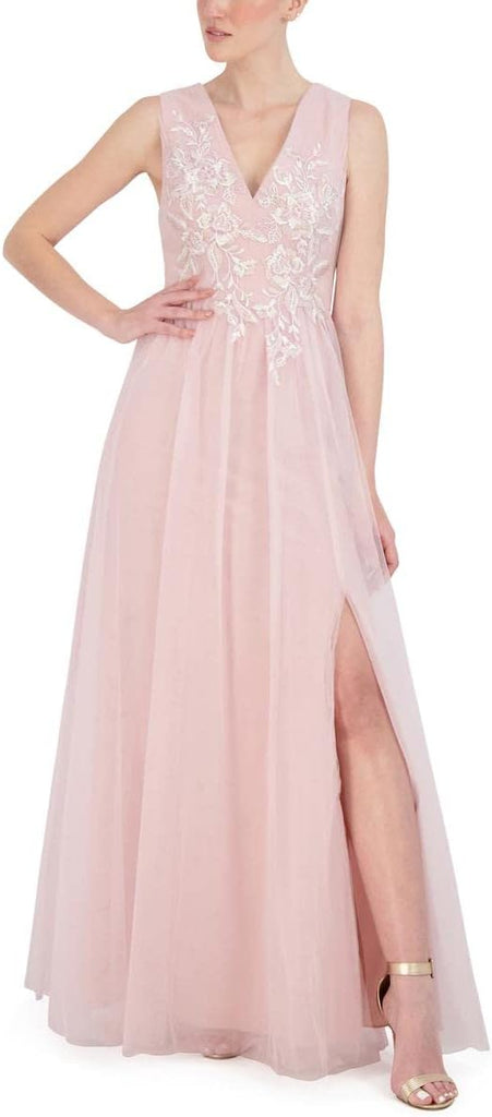 BCBGMAXAZRIA Womens Embroidered Maxi Evening Dress Pink 12 BCBGMAXAZRIA Womens Embroidered Maxi Evening Dress Pink 12