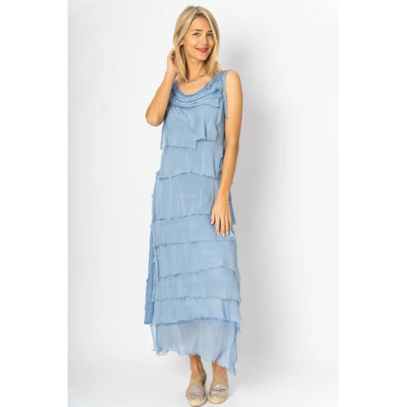 layered silk dress Look Mode LONG SILK LAYERED RUFFLE DRESS – Satori Boutique