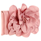 Soft Nappa Flap Clutch With Satin Rose Detail: BLACK