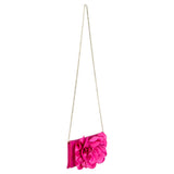 Soft Nappa Flap Clutch With Satin Rose Detail: BLACK