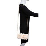 Soft Nappa Flap Clutch With Satin Rose Detail: BLACK