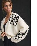 SAACHI - Cropped Flower Squiggle Cardigan