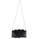 Soft Nappa Flap Clutch With Satin Rose Detail: BLACK