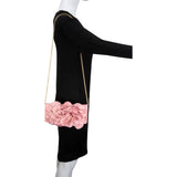 Soft Nappa Flap Clutch With Satin Rose Detail: BLACK