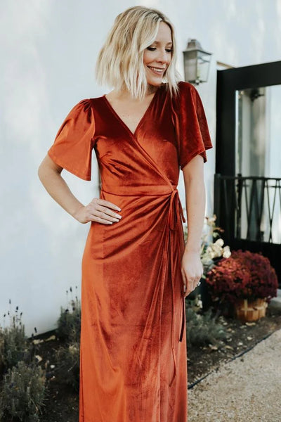 Flutter Half Sleeve Velvet Wrap Dress – Satori Boutique
