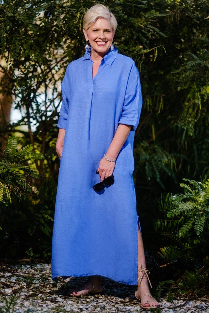 TINA Stephens Italy - Fernanda Open Collar Linen Dress TINA Stephens Italy - Fernanda Open Collar Linen Dress