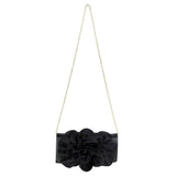 Soft Nappa Flap Clutch With Satin Rose Detail: BLACK