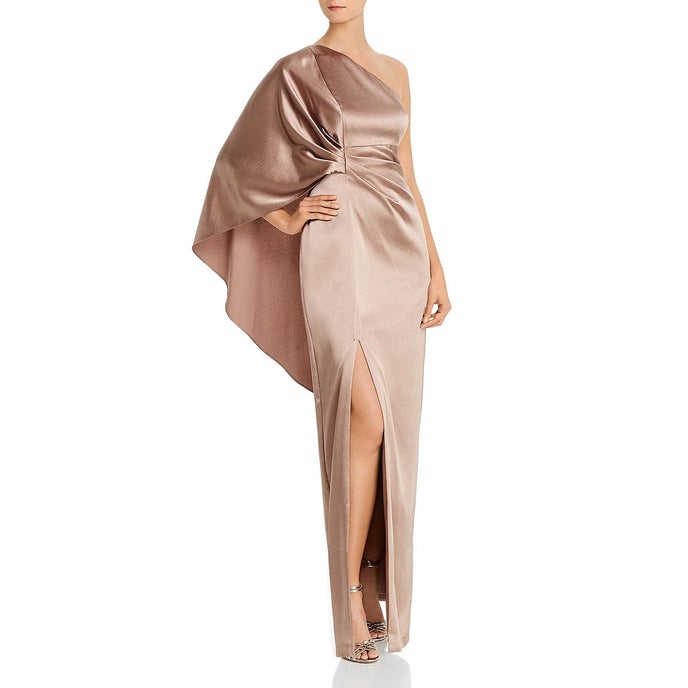 Aidan Mattox Womens Caped One Shoulder Evening Dress Taupe 6 Aidan Mattox Womens Caped One Shoulder Evening Dress Taupe 6