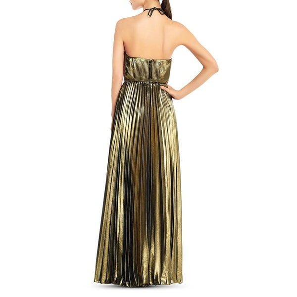 Aidan by Aidan Mattox Womens Foiled Halter Evening Dress Bronze 6