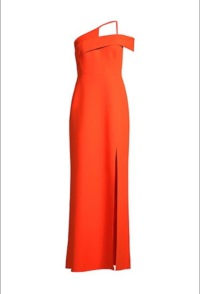 BCBGMAXAZRIA Womens Side Slit One Shoulder Evening Dress Orange 8 BCBGMAXAZRIA Womens Side Slit One Shoulder Evening Dress Orange 8