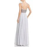 Aqua Embellished Silver Evening Gown