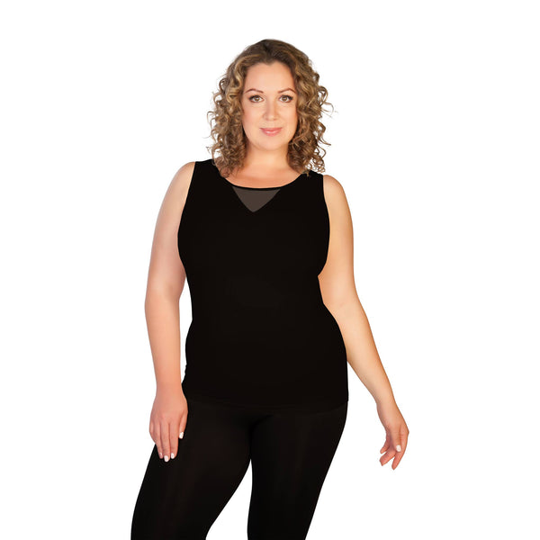 Skinnytees - Plus Mesh V Neck Tank: Black