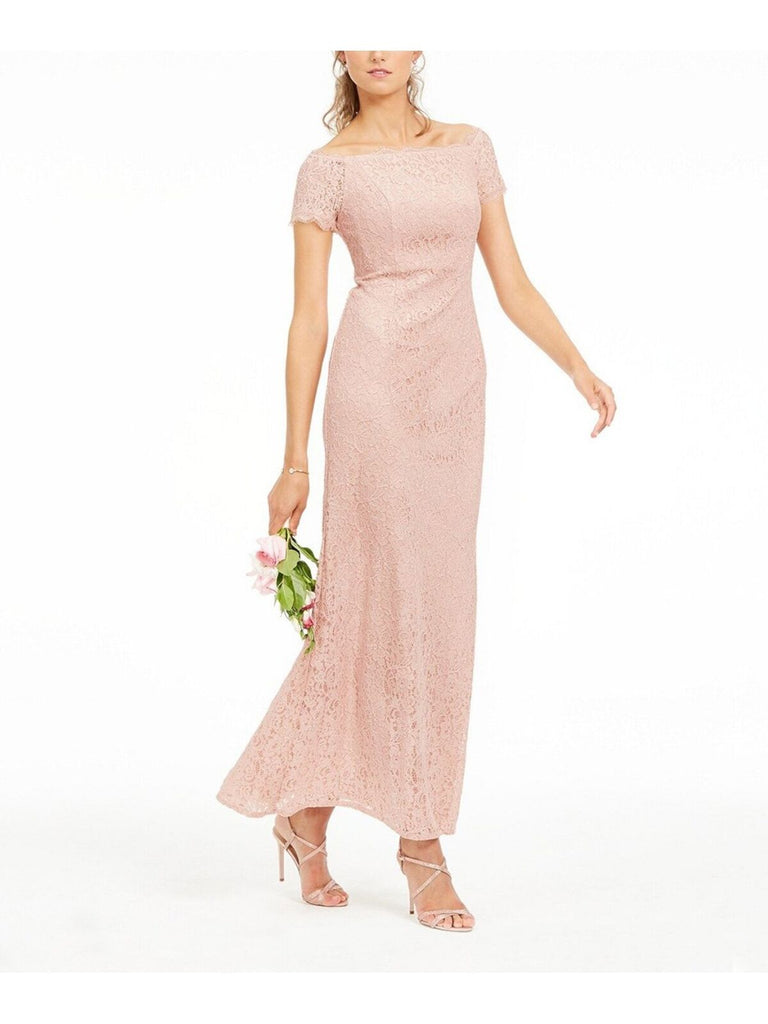 Adrianna Papell Womens Lace Long Evening Dress Pink 2 Adrianna Papell Womens Lace Long Evening Dress Pink 2