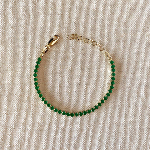 GoldFi - 18k Gold Filled 3mm Cubic Zirconia Emerald Bracelet