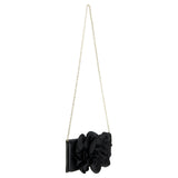 Soft Nappa Flap Clutch With Satin Rose Detail: BLACK