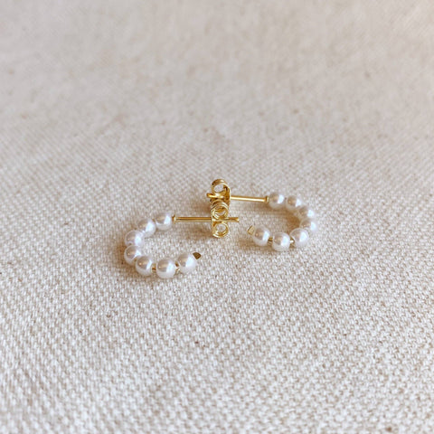 GoldFi - 18k Gold Filled 15mm Simulated Pearls Bead C- Hoop