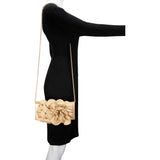 Soft Nappa Flap Clutch With Satin Rose Detail: BLACK