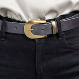 Amsterdam Heritage Annie Gold Buckle Skinny Leather Belt