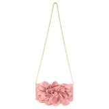 Soft Nappa Flap Clutch With Satin Rose Detail: BLACK