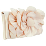 Soft Nappa Flap Clutch With Satin Rose Detail: BLACK