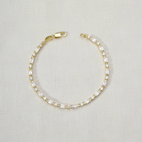 GoldFi - 18k Gold Filled Baguette and Round Cut Cubic Zirconia Tennis Bracelet