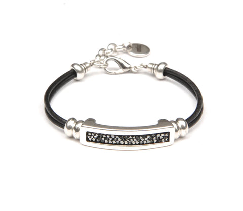 Samkas Pheline Leather & Silver Bracelet with pave crystals