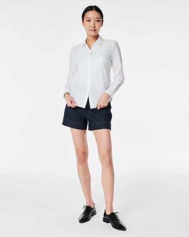 Spanx Stretch Poplin Pullover Faux Button Down Shirt