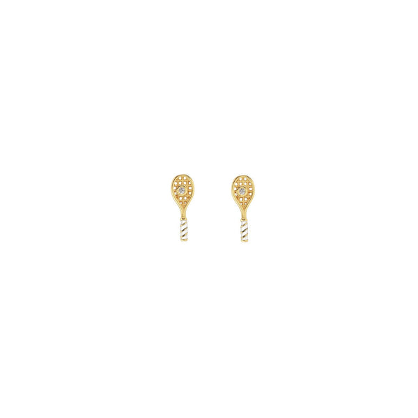 Kris Nations - Tennis Racket Crystal and Enamel Stud Earrings 18K Gold Vermeil | Sterling Silver CZ Crystal "Ball" Nickel Free Hypoallergenic Ships from CA