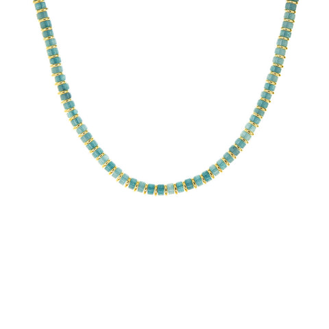 Marlyn Schiff - Stone disc & gold heishi necklace