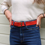 Amsterdam Heritage Belts, Bags, Apparel - PREORDER Deanne | Gold Buckle Full Grain Leather Belt Women: XS/S-80 / Red
