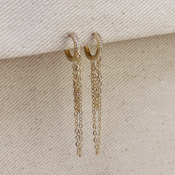 GoldFi - 18k Gold Filled CZ  Hoop With Dangling Chains Earrings
