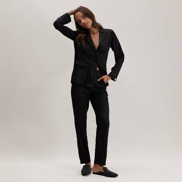 LUNYA - Silk Striped Jacquard Tuxedo Pajama Set