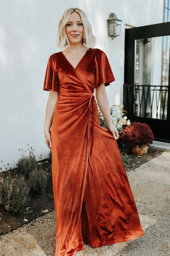 Flutter Half Sleeve Velvet Wrap Dress – Satori Boutique Flutter Half Sleeve Velvet Wrap Dress – Satori Boutique