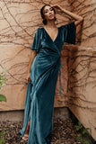 Flutter Half Sleeve Velvet Wrap Dress