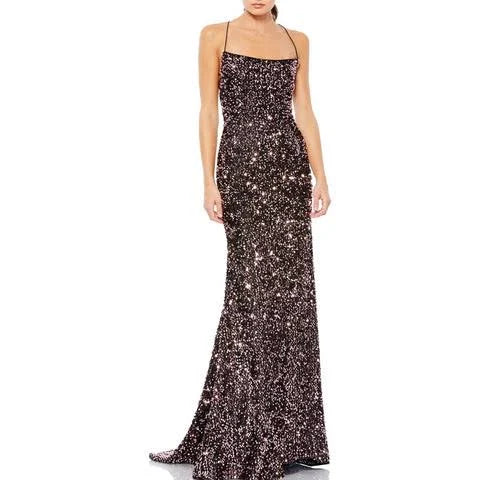 Leena for Mac Duggal Sequin Spaghetti Strap Gown