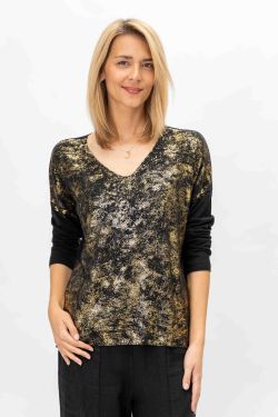 Look Mode V-Neck Gold Shimmer Top