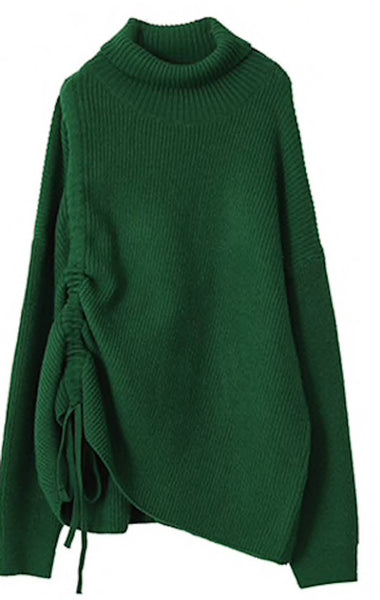 Luxe & Leather by Madonna & Co - Drawstring Front Oversized Chic Sweater