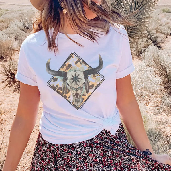Western Bull Skull Graphic T-Shirt