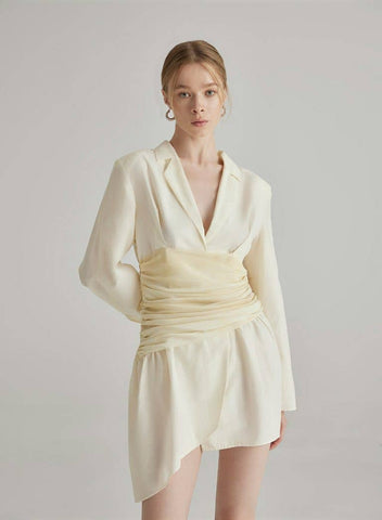 Silk Maison - Soft Gradient Pleated Belt Silk Blazer Dress