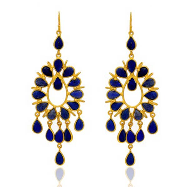 Mined Jewels - Lapis Lazuli Brushed Gold Danglers