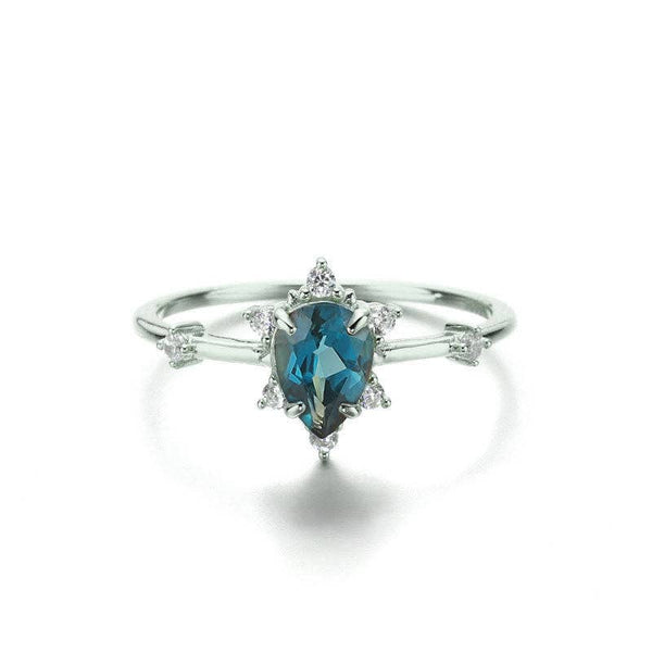 Azura Jewelry - Gaia London Blue Topaz Ring - 10K /14K White Gold: 8 / 14K Solid White Gold