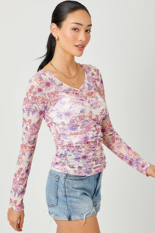 Mystree -Floral Ruching Top