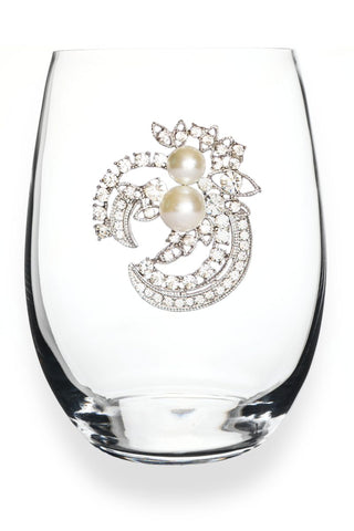 The Queens' Jewels® - Elegant Two Pearl Jeweled Stemless Wine Glass