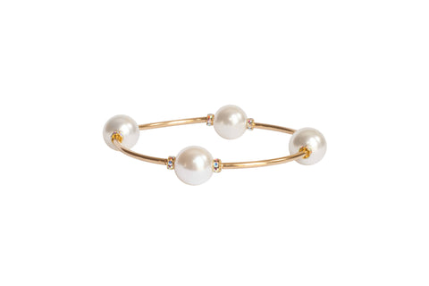Made as Intended - 12mm Crystal White Pearl Blessing Bracelet with Gold Links