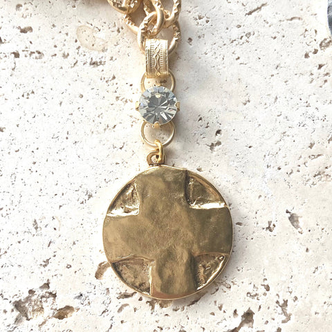 VB&CO Designs Handmade Jewelry - Coin medallion matte gold necklace Lord’s Prayer religious