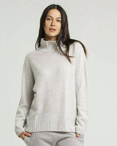 QUINN - Cashmere Hi Low Mock Neck: Gray / XL